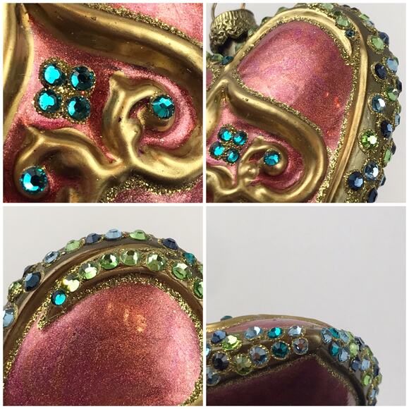 Jay Strongwater Heart Ornament Blown Glass Hand Painted Swarovski Detail Glitter - Picture 13 of 13